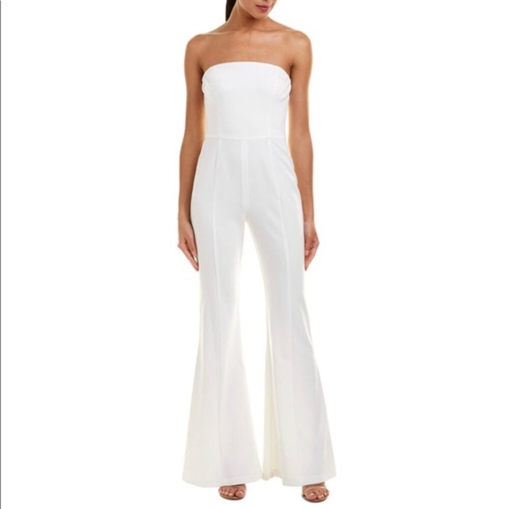 Black Halo White Strapless Jumpsuit - Size 8